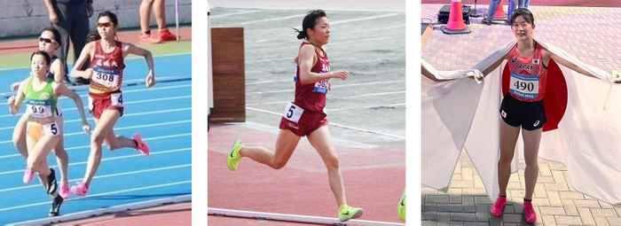 （左）山田未唯選手（人間学部2年）、（中）瀬木彩花選手（法学部2年）、（右）近藤希美選手（法学部1年）