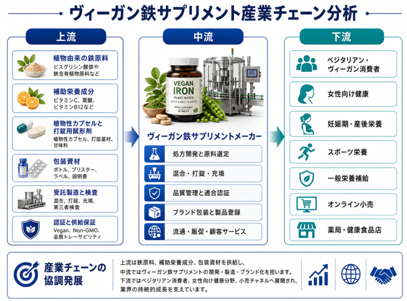 図. ヴィーガン鉄分サプリメントの産業チェーン