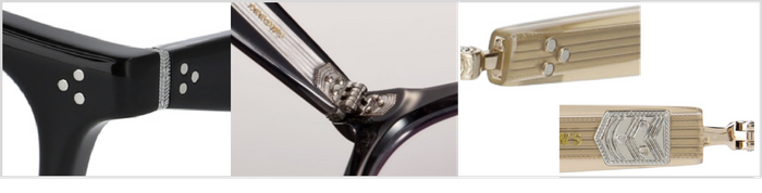 UNITED ARROWSの社名を表現した「三本の矢」を、繊細な彫金表現である３ピンカシメに落とし込みました。丁番にも束矢の柄を施し、目につきにくい細部にまでこだわりました。