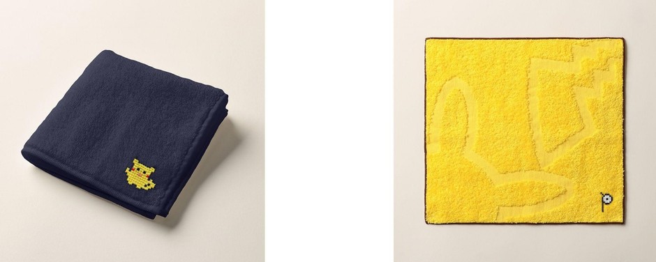 左）ネイビー（無地）+ピカチュウ刺繍　　右）イエロー（ピカチュウ）+アンノーン刺繍