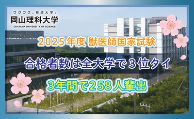 【岡山理科大学】2025年度獣医師国家試験の合格率78.9％、合格者数は全大学中３位