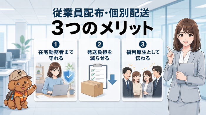「従業員配布・個別配送 3つのメリット」