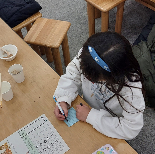 宇宙日本食認証に取り組むスタッフへのメッセージを書いている様子