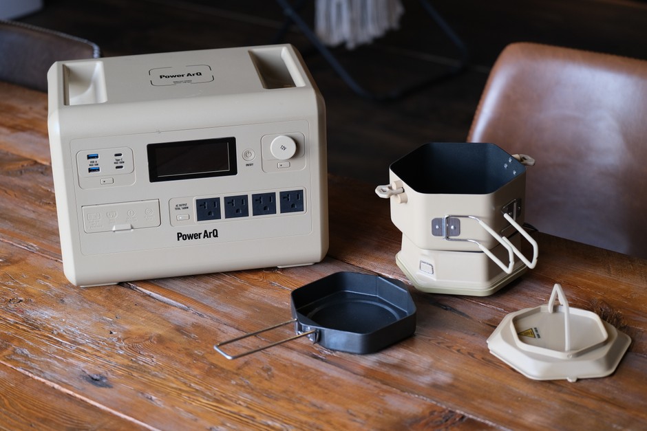 PowerArQ DuoPot。消費電力: 600W以下／PowerArQ S10 Pro(1024Wh)で2~4時間使用可能。