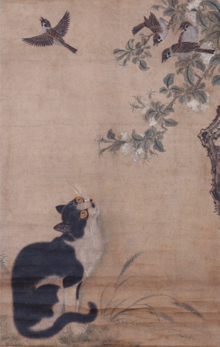 画像4　雀猫図軸