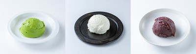 左:トッピングお濃茶アイス 200円、中央:トッピング生クリーム 150円、右:トッピング粒あん 150円