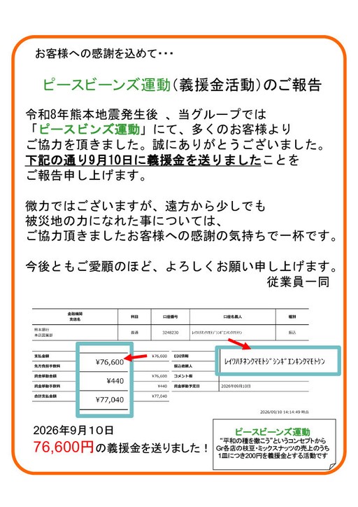 8月義援金送金報告