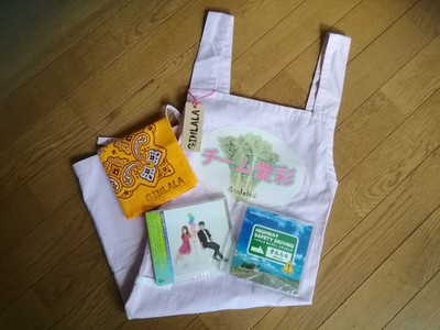 GINLALA手作りエプロン(ピンク)+オリジナルバンダナ+CD2枚