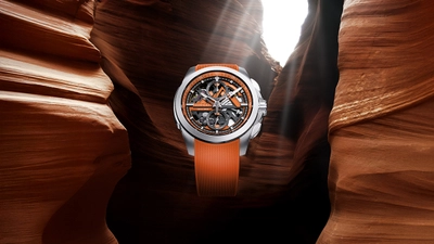 ノルケイン「Independence Skeleton Chrono 42mm」に 鮮烈なオレンジをまとった新色モデルが登場