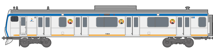 車両側面のラッピング（イメージ） ※乗降扉（先頭を除く）の左側にあるマークがラッピングです。