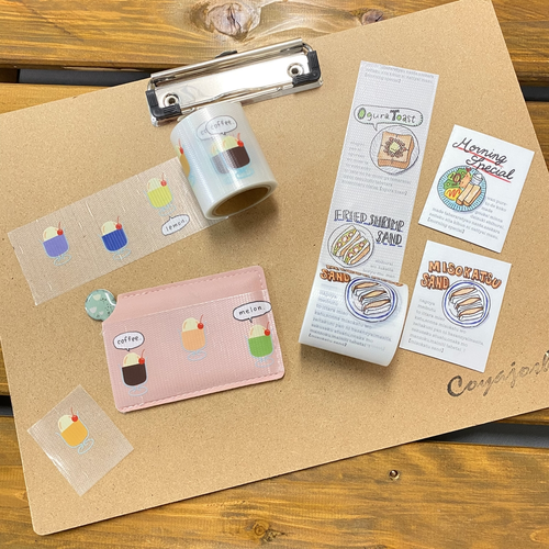 「グルメ」シリーズのクリームソーダと名古屋カフェ。これに新柄３種を加えて５柄で発売開始。