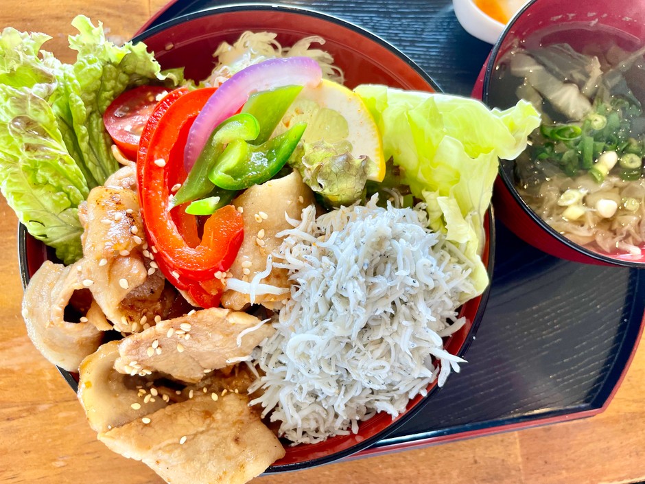 釜揚げしらすと生姜焼き丼