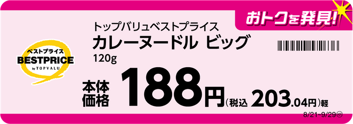 トップバリュベストプライス  スパイシーカレーヌードルビッグ 販促画像