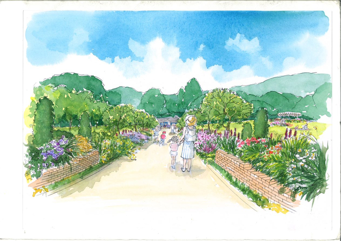 コンテスト花壇によって花々で彩られた代々木公園オリンピック記念宿舎前庭(イメージ)