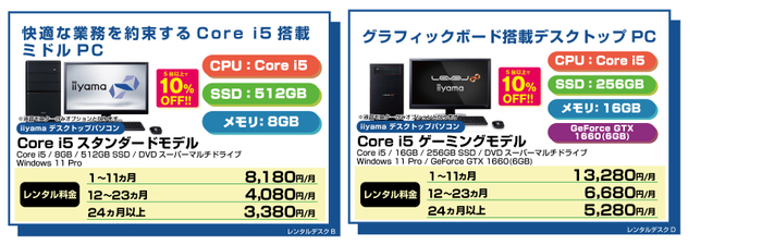 レンタルPC人気の指定モデル デスクトップパソコン