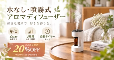 水なしで精油をそのまま。USB＆乾電池の2WAY給電で、香りをもっと自由に楽しむ「卓上スマート小型アロマディフューザー」登場