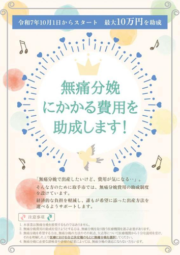 取手市無痛分娩費用助成チラシ