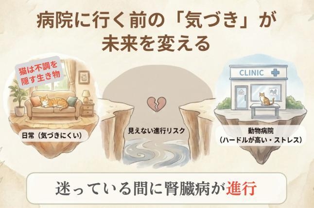 JINにゃんサインは、家庭での小さな気づきを動物病院への相談につなげることを目指して開発しています。