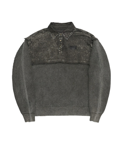 Dirty Switching Knit Polo Shirt(カーキ)
