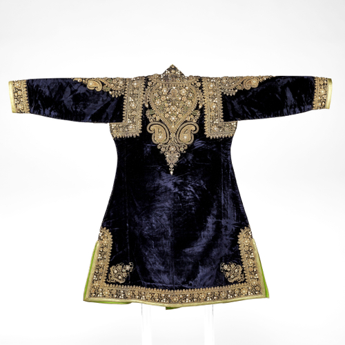 コート 濃紺ヴェルヴェット地花卉文様金銀糸刺繍