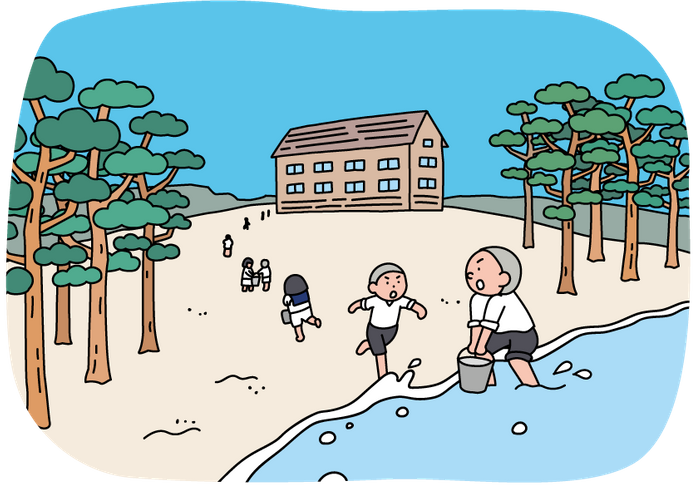 過去大浜海岸でのバケツリレーのイメージ