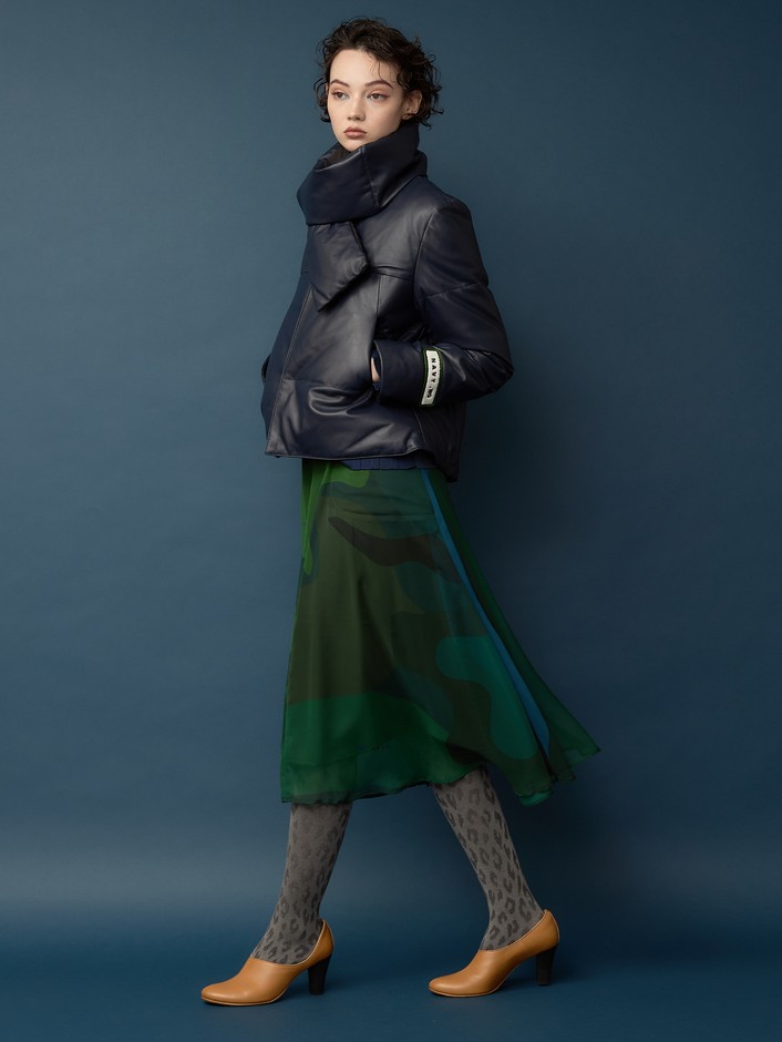 <3>LEATHER DOWN JACKET+STOLE