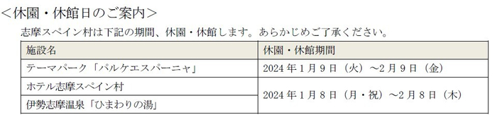 志摩スペイン村休園日