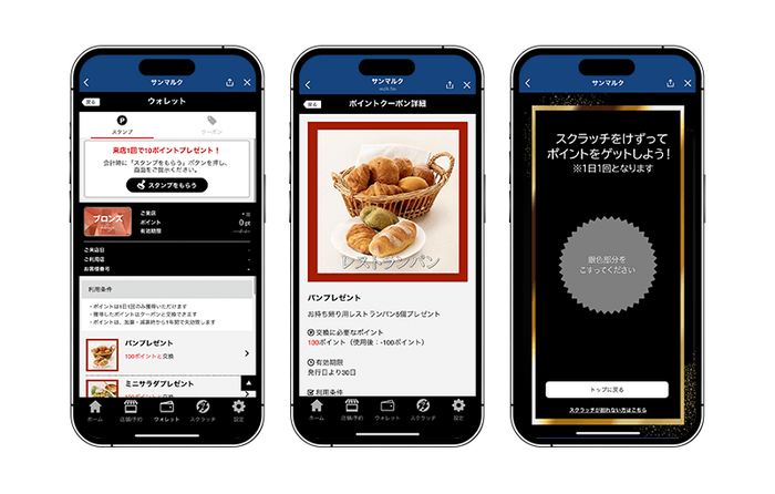 図2　『サンマルク公式LINEミニアプリ』　ウォレット／クーポン／スクラッチ画面