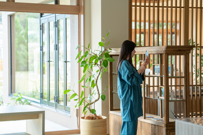 オリジナルデザインのルームウェアは館内で自由に。