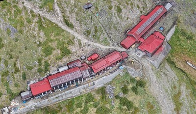3Dモデル：山荘全体を上空から見る(ドローンのレーザー計測による点群データ)