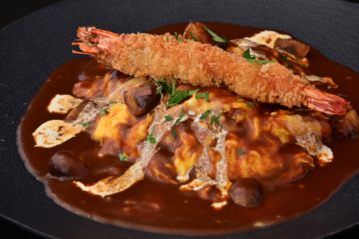 ▲デミグラスエビフライオムライス