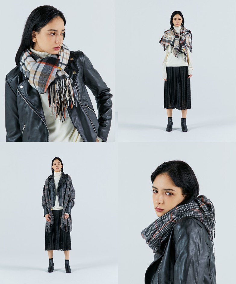 【ネックアイテム】ミエル(miel)カシミヤ100%チェック ストール【公式ムーンバット】 レディース メンズ ウォッシャブル 洗える カシミヤ