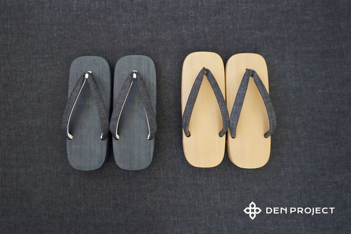 木曽ねずこ右近下駄　茶綿デニム鼻緒