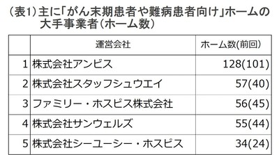 (表1)大手事業者一覧