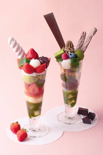 いちご抹茶パフェ＆抹茶チョコレートパフェ