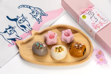 桜小路を歩く猫をイメージした「さくら猫子」を 2022年3月2日より和菓子処『稲豊園』が発売！