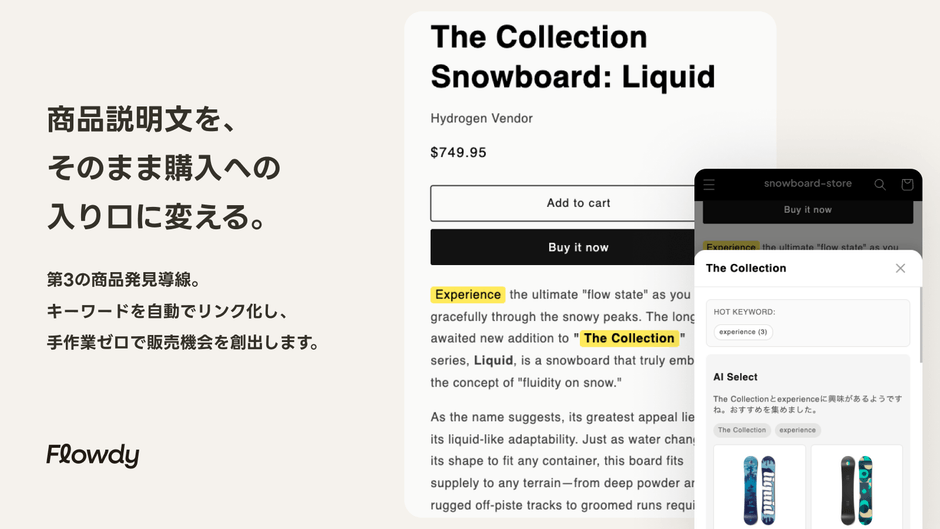 商品説明文を、 そのまま購入への 入り口に変える。