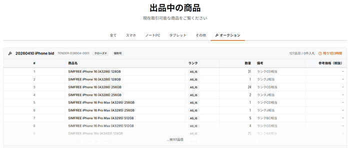 オークション出品中の製品です。（一部抜粋）
