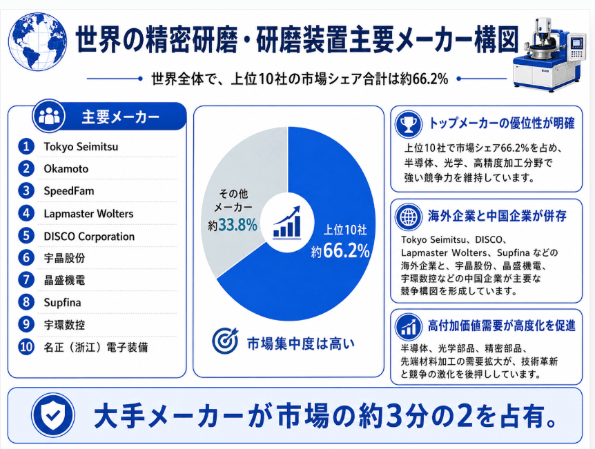 上記の図表/データは、QYResearchレポート「精密研削・研磨装置世界市場調査レポート 2026-2032」から抜粋したものです。ランキングは2025年データに基づきます。最新データは、当社の最新調査データに準拠します。