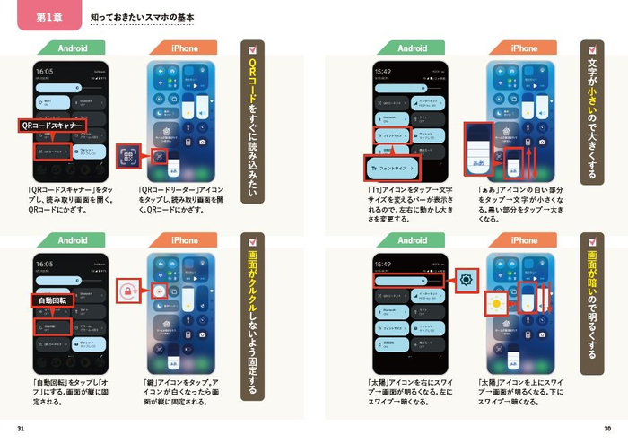 iPhone、Androidの機種別に基本操作を解説（第1章より）