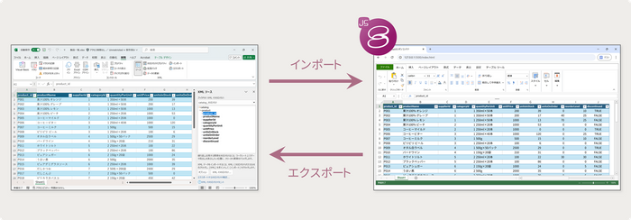 XMLソースを含むExcelファイルのインポート／エクスポート