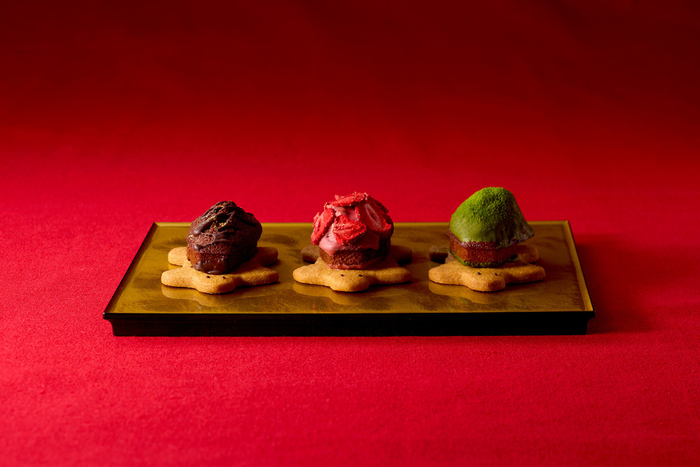 チョコ味、いちご味、抹茶味の亀フィナンシェ