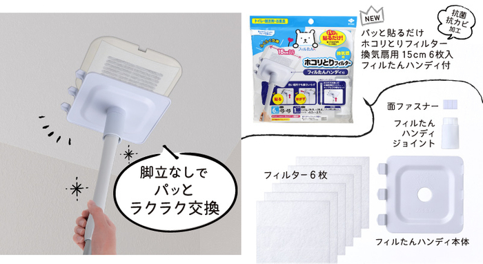 パッと貼るだけホコリとりフィルター 換気扇用15㎝タイプ6枚入 フィルたんハンディ付