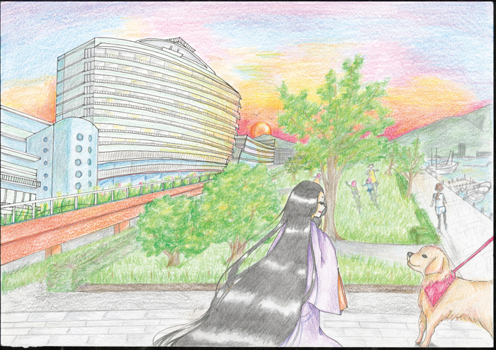 　④夕方の公園を散歩して琵琶湖ホテルへ