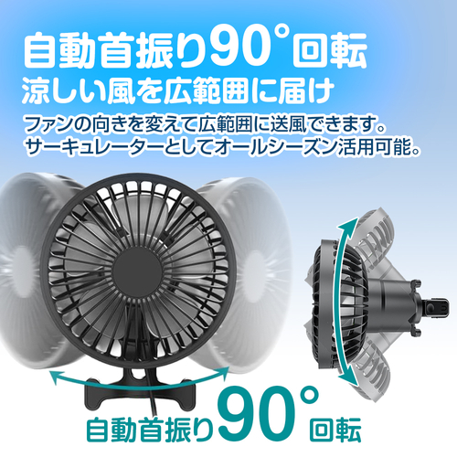 自動首振り90&deg;回転で涼しい風を広範囲に届ける