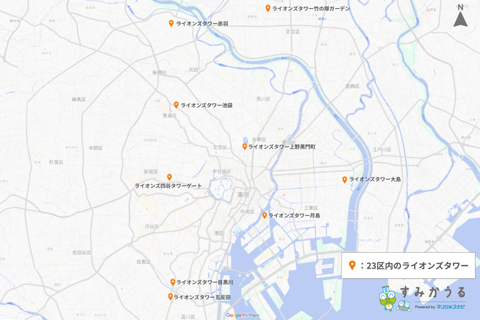 図4：23区内のライオンズタワー所在地（2026年1月 マンションナビ調べ）