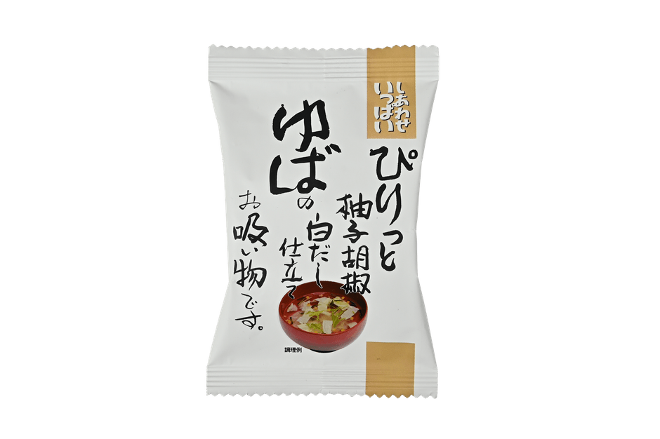 ぴりっと柚子胡椒 ゆばの白だし仕立てお吸い物　1食155円（税別）