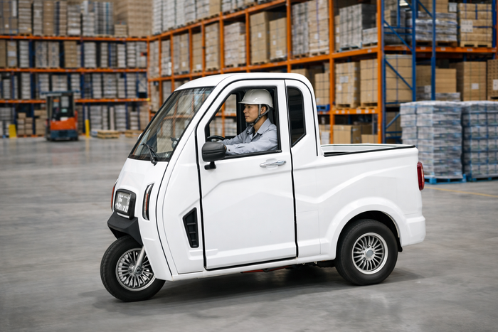 ビベルトラックが物流倉庫内にて活躍する様子　AI生成によるイメージ画像