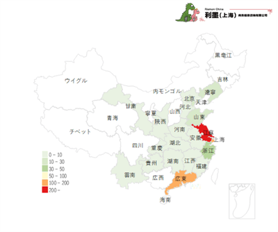 図2 中国日系電子工業の地域分布