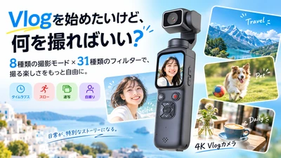 「Vlogを始めたいけど、何を撮ればいい？」を解決。8種類の撮影モード×31種類のフィルターで“撮る楽しさ”を広げる4K Vlogカメラ参上